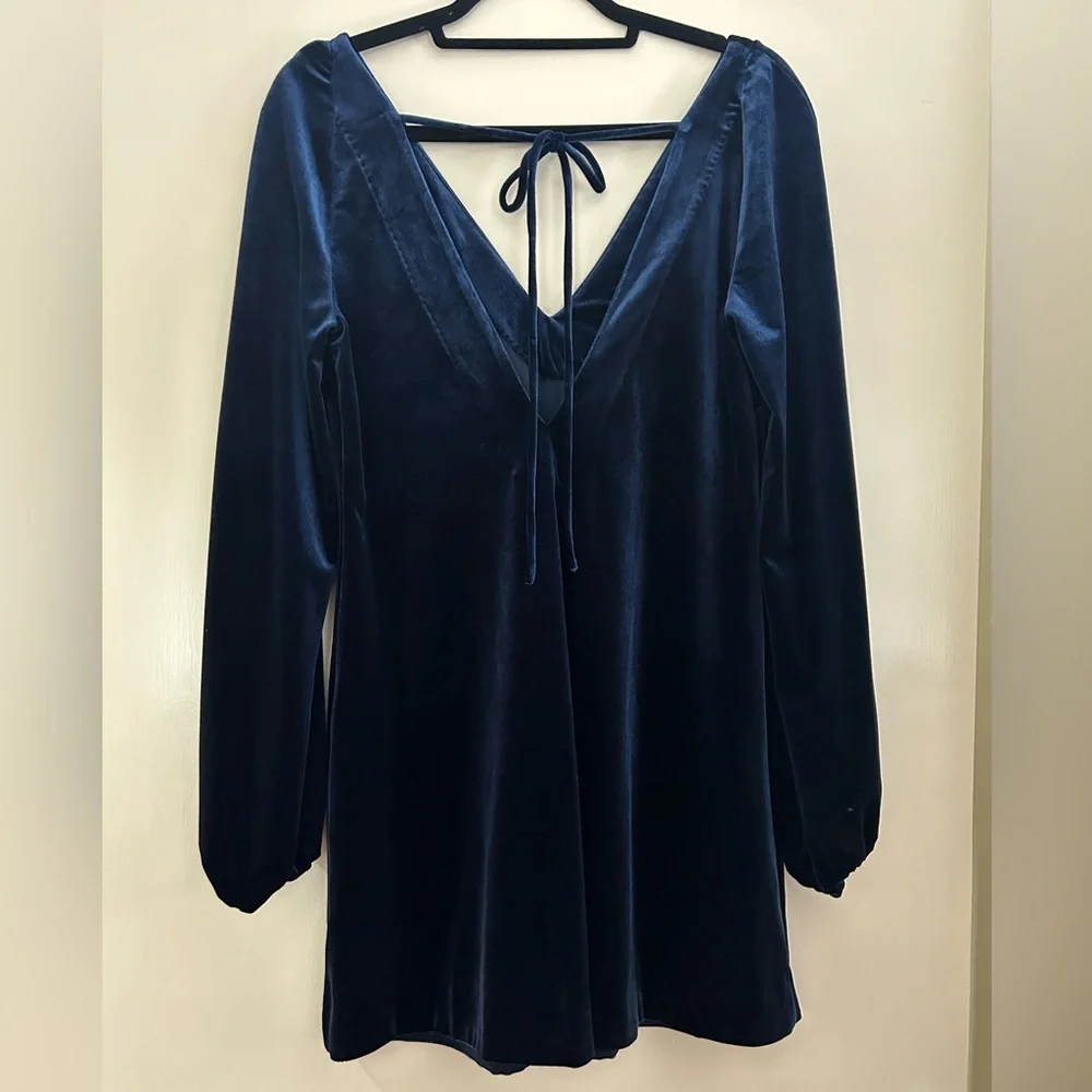 Free People Misha Mini Dress, Midnight Navy Velvet - Picture 5 of 9